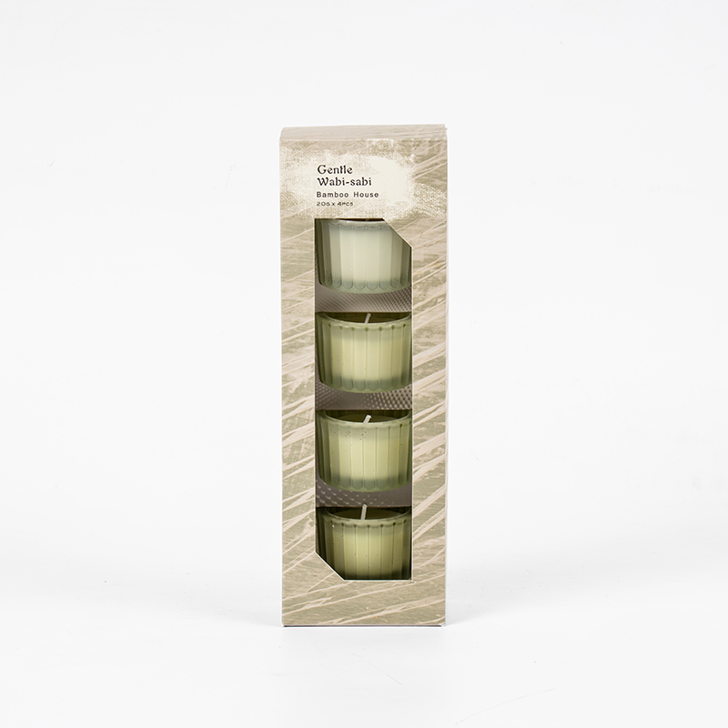 Set med 4 vertikala randiga små ljuskoppar av dvärgglas